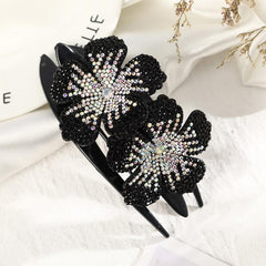 Flower Rhinestones Hair Clips Ponytail Clips Nonslip Women Hair Dovetail Clips
