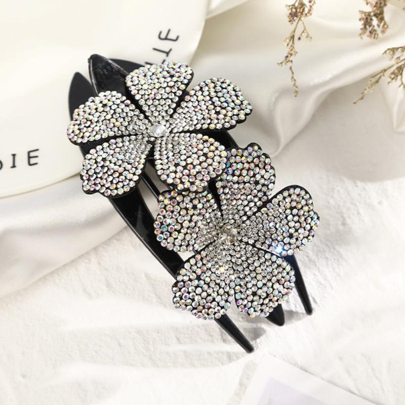 Flower Rhinestones Hair Clips Ponytail Clips Nonslip Women Hair Dovetail Clips