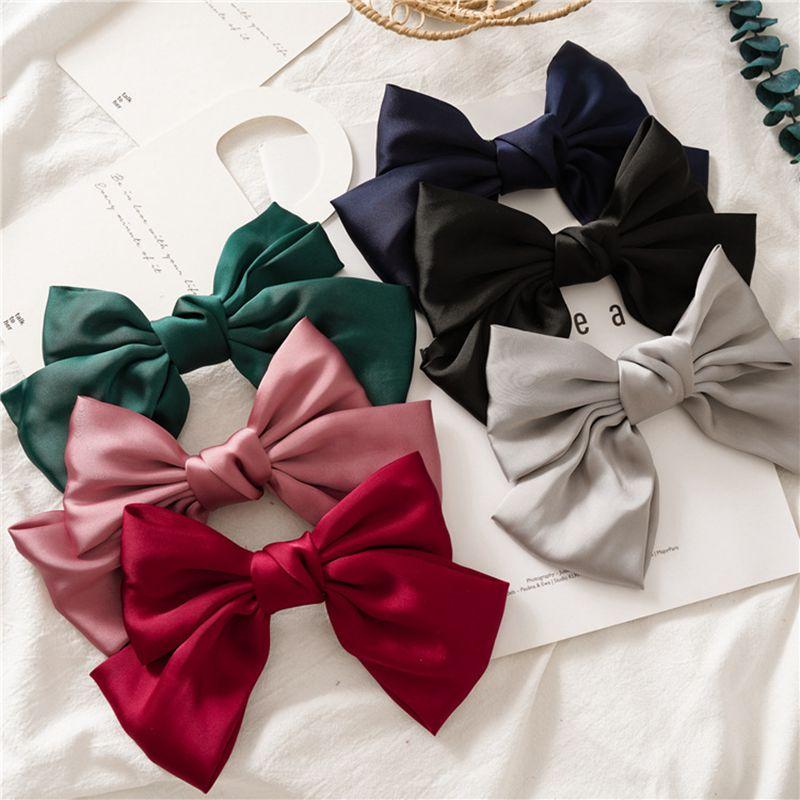 Big Satin Solid Bow Hair Clips Hairpin Women Barrettes 1pc
