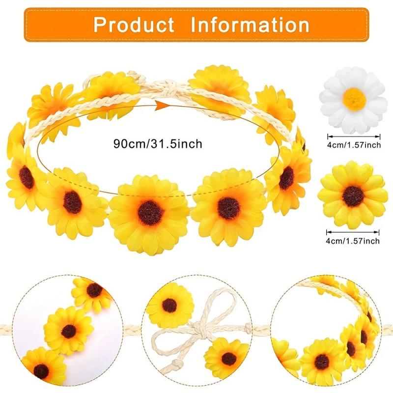 Boho Daisy Hair Wreath Bridal Headpiece for Women Girls Props Party