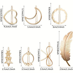 2pcs Metal Hairpin Star Leaf Moon Shape Hair Pin Bobby Pin Side Clip