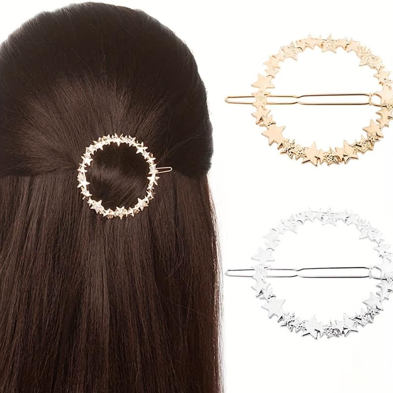 2pcs Metal Hairpin Star Leaf Moon Shape Hair Pin Bobby Pin Side Clip