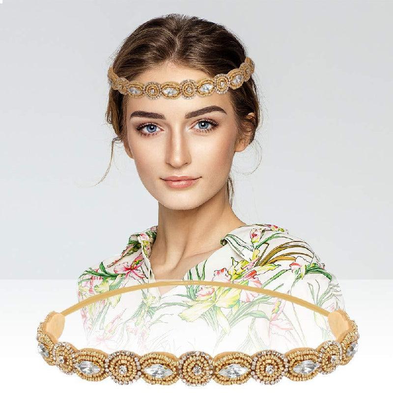 Beaded Bridal Headband Rhinestone Hair Accessories Vintage Party Headdress