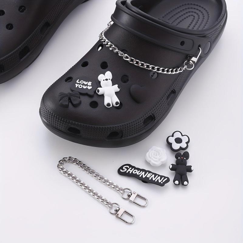 10pcs Cartoon Bunny Shoe Charm With Chain & Pattern Clogs Buckle