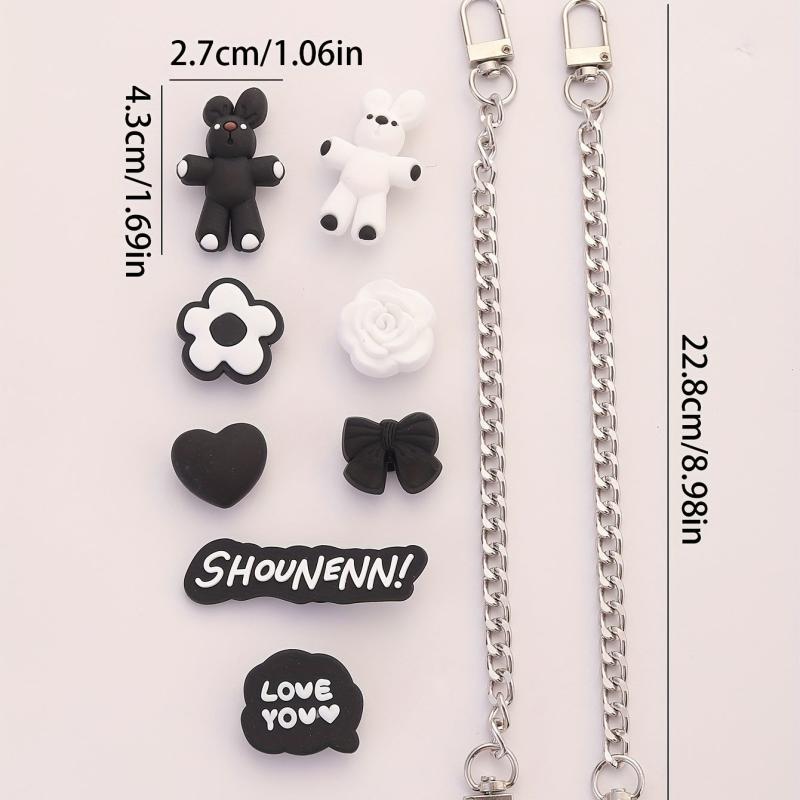 10pcs Cartoon Bunny Shoe Charm With Chain & Pattern Clogs Buckle
