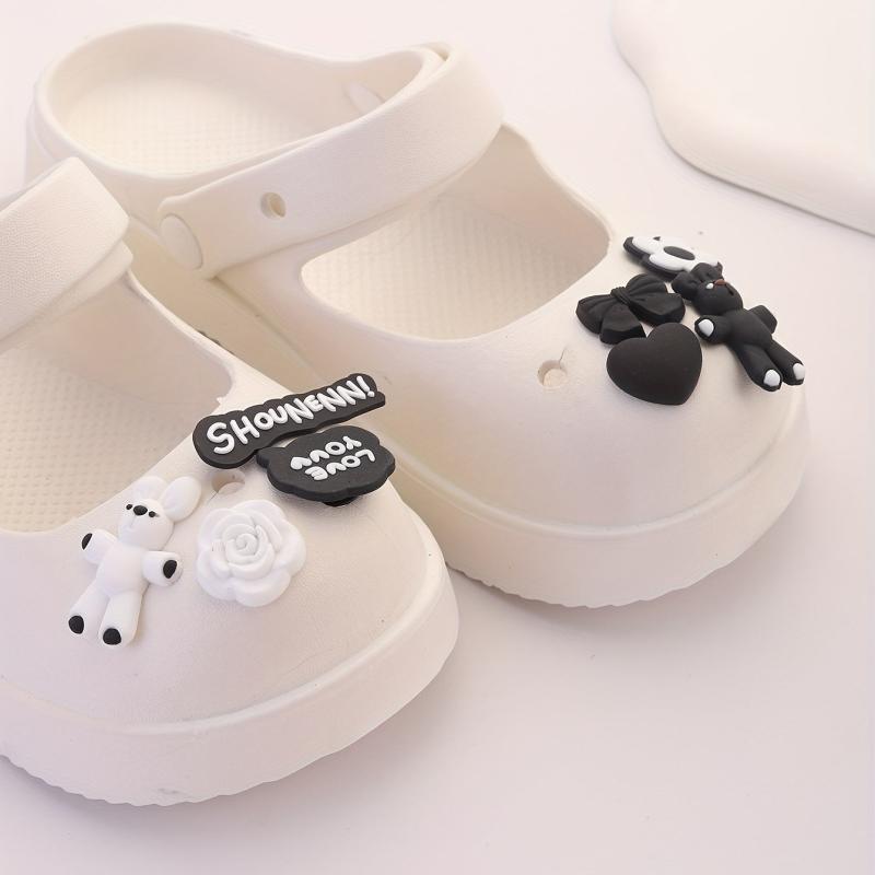 10pcs Cartoon Bunny Shoe Charm With Chain & Pattern Clogs Buckle