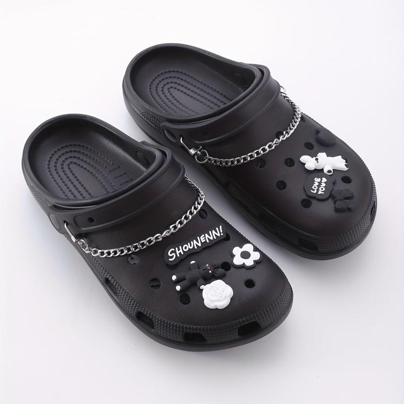10pcs Cartoon Bunny Shoe Charm With Chain & Pattern Clogs Buckle