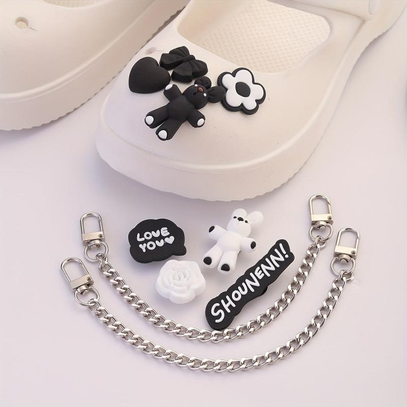 10pcs Cartoon Bunny Shoe Charm With Chain & Pattern Clogs Buckle