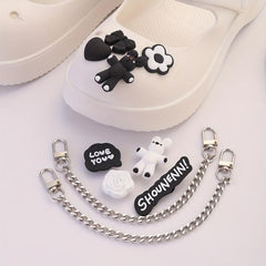 10pcs Cartoon Bunny Shoe Charm With Chain & Pattern Clogs Buckle
