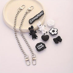 10pcs Cartoon Bunny Shoe Charm With Chain & Pattern Clogs Buckle