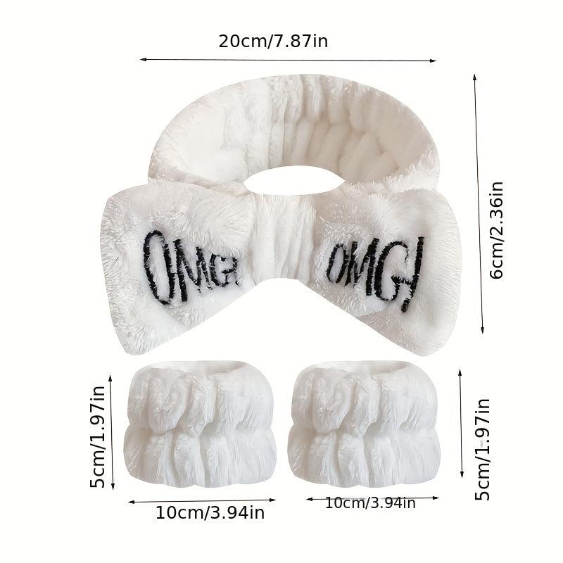 Bow Knot Hair Band Wrist Band Set Women's Face Wash Spa Flannel Hair Band