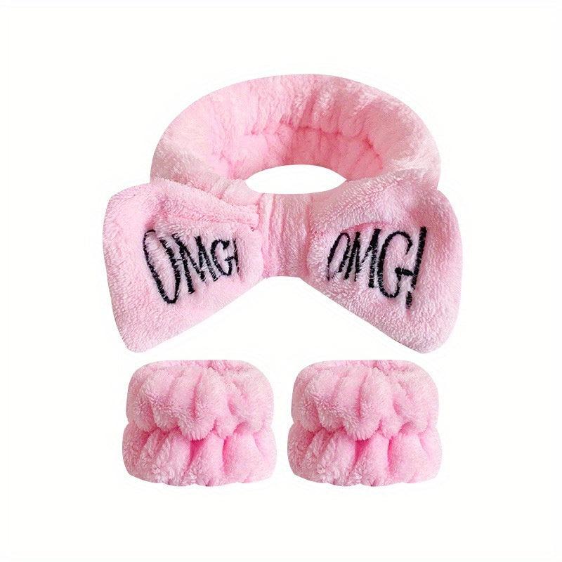 Bow Knot Hair Band Wrist Band Set Women's Face Wash Spa Flannel Hair Band