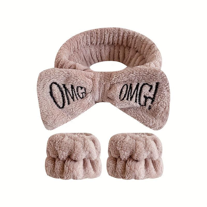 Bow Knot Hair Band Wrist Band Set Women's Face Wash Spa Flannel Hair Band