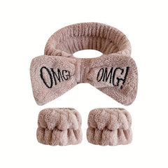 Bow Knot Hair Band Wrist Band Set Women's Face Wash Spa Flannel Hair Band