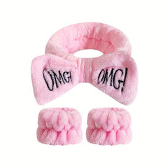 Bow Knot Hair Band Wrist Band Set Women's Face Wash Spa Flannel Hair Band