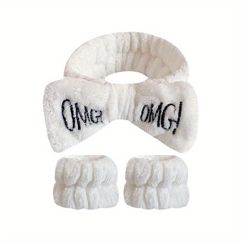 Bow Knot Hair Band Wrist Band Set Women's Face Wash Spa Flannel Hair Band