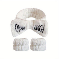 Bow Knot Hair Band Wrist Band Set Women's Face Wash Spa Flannel Hair Band