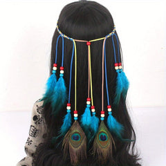 Boho Peacock Feather Hair Rope Headband Hippie Hair Accessories