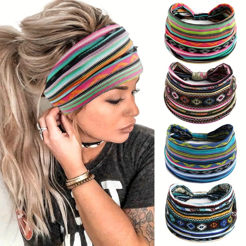 Boho Headband Sports Sweatband For Yoga Women Girls Nonslip Hair Band