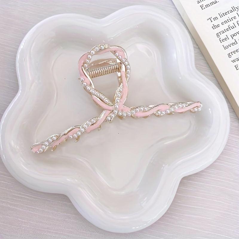 3pcs Faux Pearl Twisted Hair Claw Ponytail Holder Women Girls