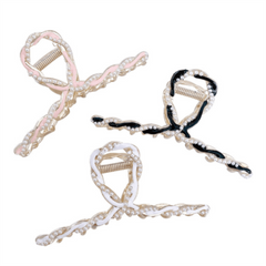3pcs Faux Pearl Twisted Hair Claw Ponytail Holder Women Girls