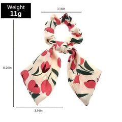 2pcs Boho Tulip Floral Print Hair Scarf Scrunchies Bow Hair Tie