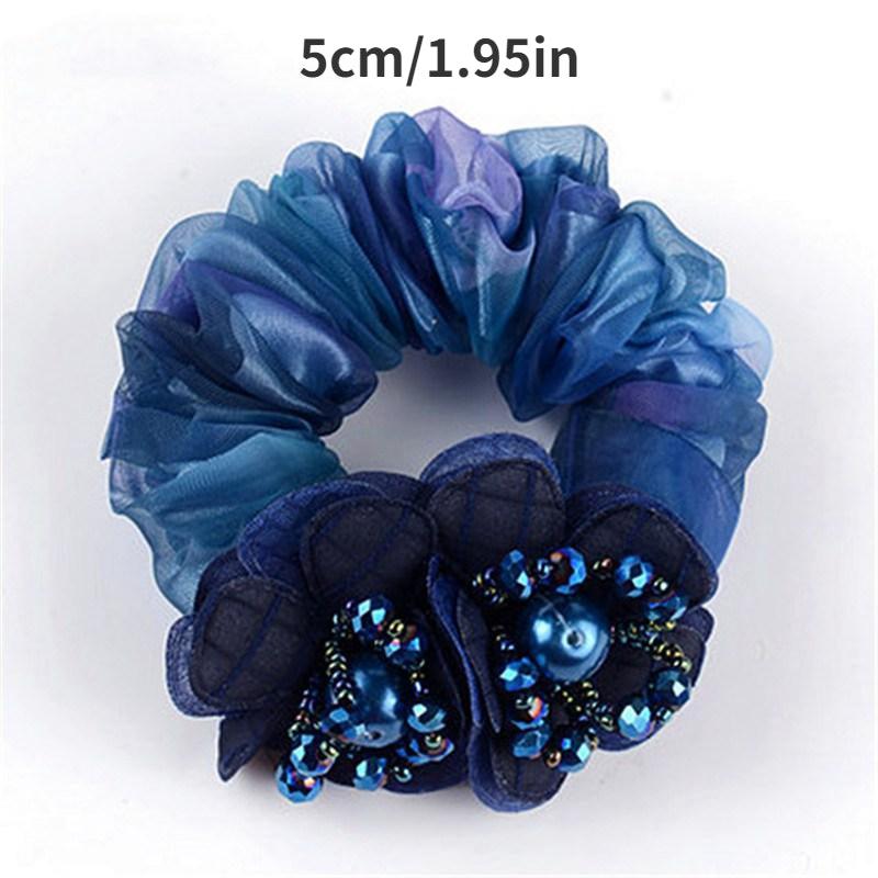 Boho Gradient Flower Scrunchies Hair Rope Faux Pearl Accessories