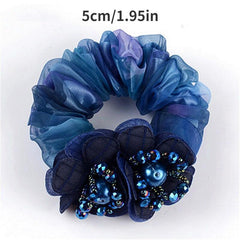 Boho Gradient Flower Scrunchies Hair Rope Faux Pearl Accessories