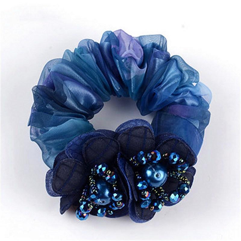 Boho Gradient Flower Scrunchies Hair Rope Faux Pearl Accessories