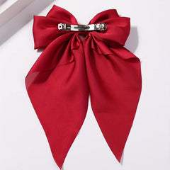 Red Large Satin Bow Hair Clip French Barrette Ponytail Women