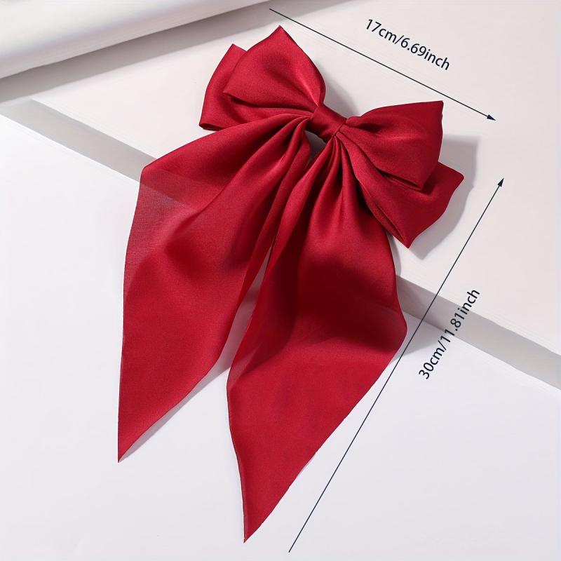 Red Large Satin Bow Hair Clip French Barrette Ponytail Women