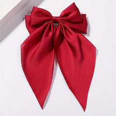 Red Large Satin Bow Hair Clip French Barrette Ponytail Women