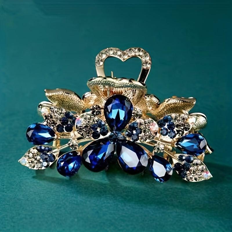Vintage Rhinestone Flower Hair Claw Clip Sparkly Hair Claw for Women