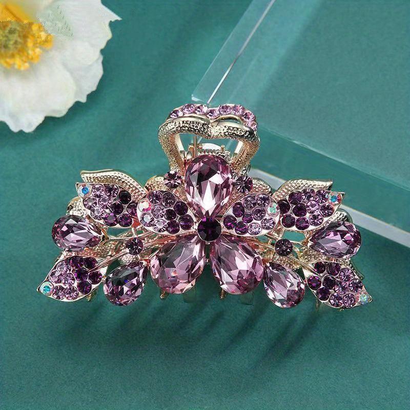 Vintage Rhinestone Flower Hair Claw Clip Sparkly Hair Claw for Women
