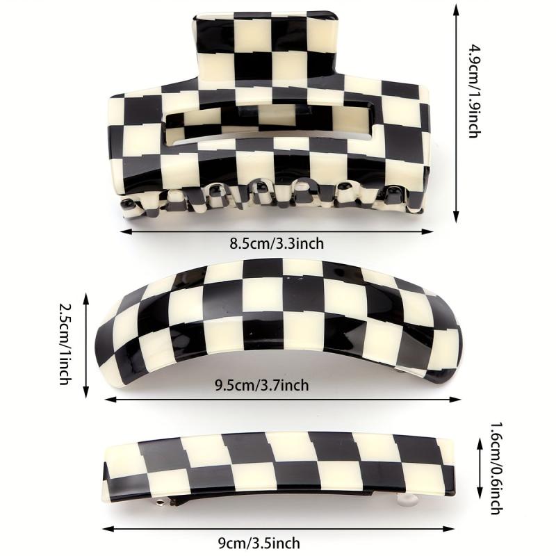 3pcs Checker Pattern Hair Clip Set Plaid Barrette Style Hair Clip