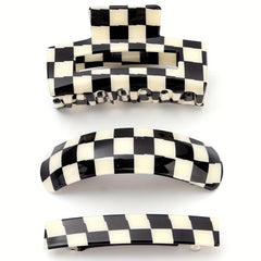 3pcs Checker Pattern Hair Clip Set Plaid Barrette Style Hair Clip