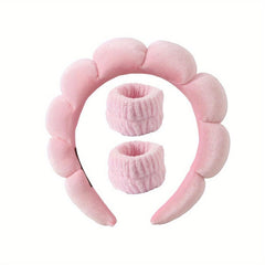 Plush Headband Towel Wristband Set for Spa and Make Up