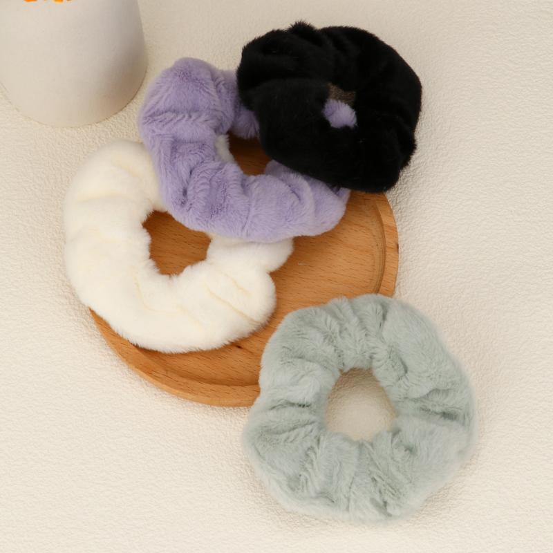 4pcs Solid Color Hair Ties Soft Velvet Scrunchies