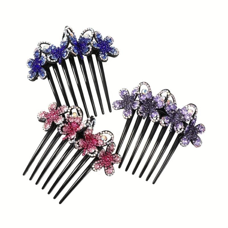 Flower & Rhinestone Hair Comb Hair Pin Hair Styling Accessory
