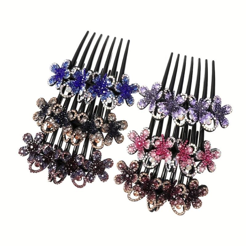 Flower & Rhinestone Hair Comb Hair Pin Hair Styling Accessory