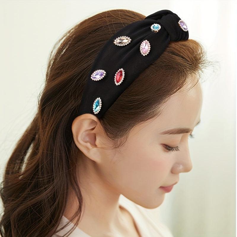 Rhinestone Decor Wide Head Hoop - Cross Knotted Headband