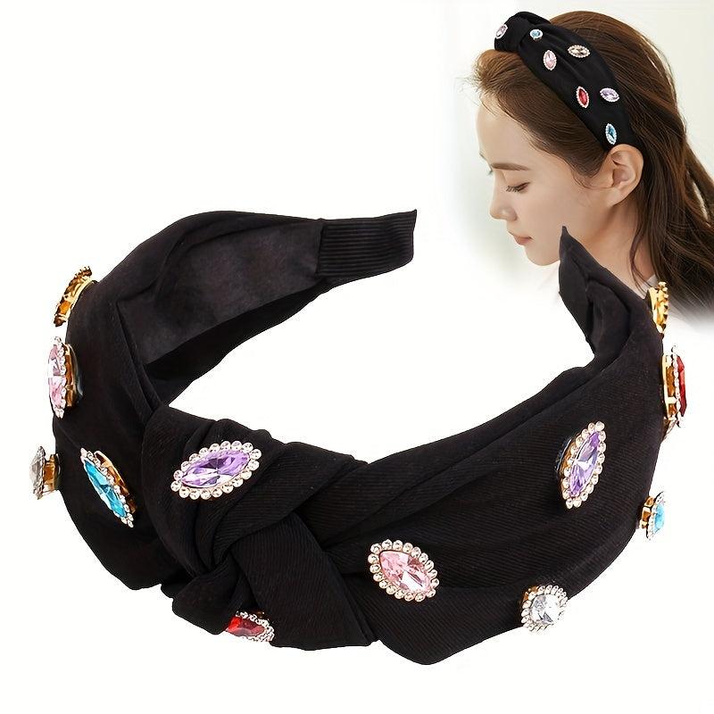 Rhinestone Decor Wide Head Hoop - Cross Knotted Headband