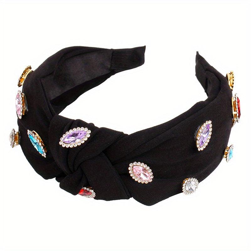 Rhinestone Decor Wide Head Hoop - Cross Knotted Headband