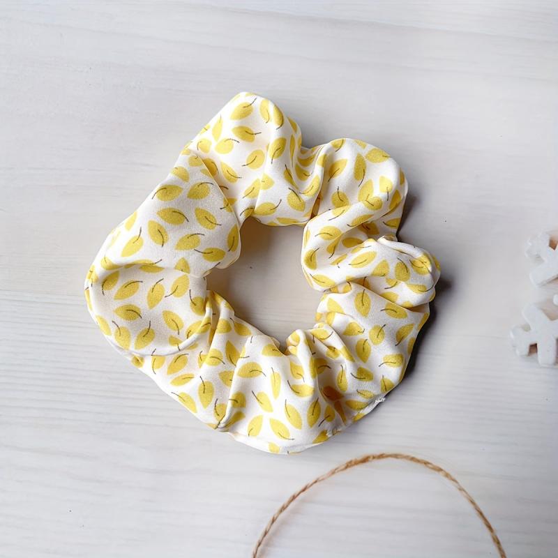 5pcs Leaf Pattern Chiffon Scrunchies Hair Tie Ponytail Holder for Women Girls