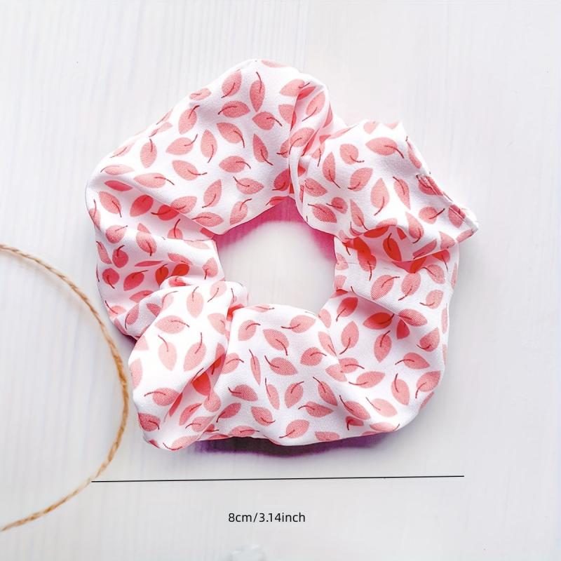5pcs Leaf Pattern Chiffon Scrunchies Hair Tie Ponytail Holder for Women Girls