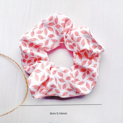 5pcs Leaf Pattern Chiffon Scrunchies Hair Tie Ponytail Holder for Women Girls