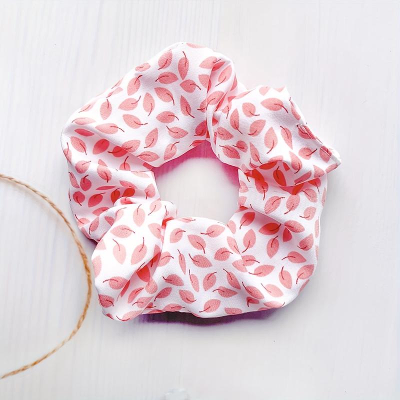 5pcs Leaf Pattern Chiffon Scrunchies Hair Tie Ponytail Holder for Women Girls