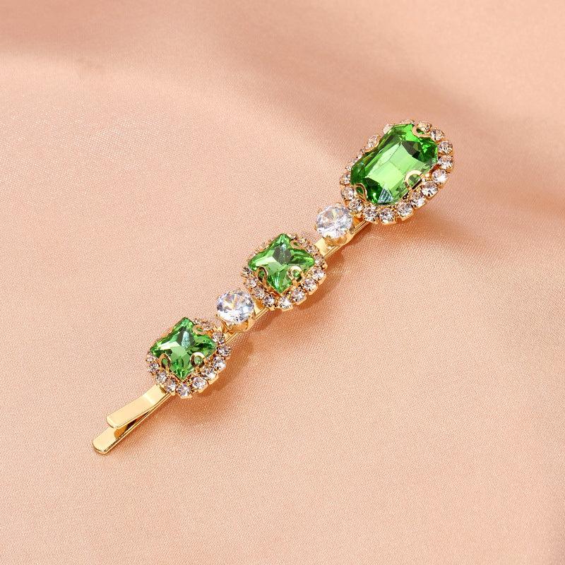 Vintage Green Hair Clip Rhinestone Bobby Pin Bangs Clip