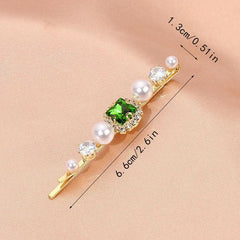 Vintage Green Hair Clip Rhinestone Bobby Pin Bangs Clip