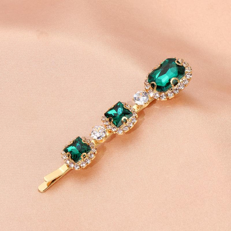 Vintage Green Hair Clip Rhinestone Bobby Pin Bangs Clip